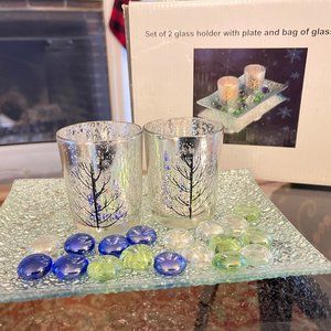 Candle holder with glass plate and glass stones